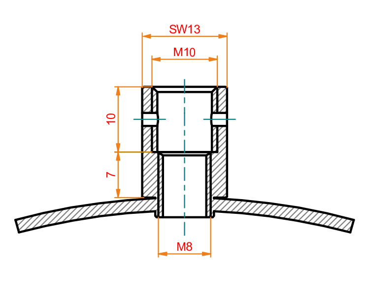 Rohrschelle - Detail Doppelgewinde M8 / M10
