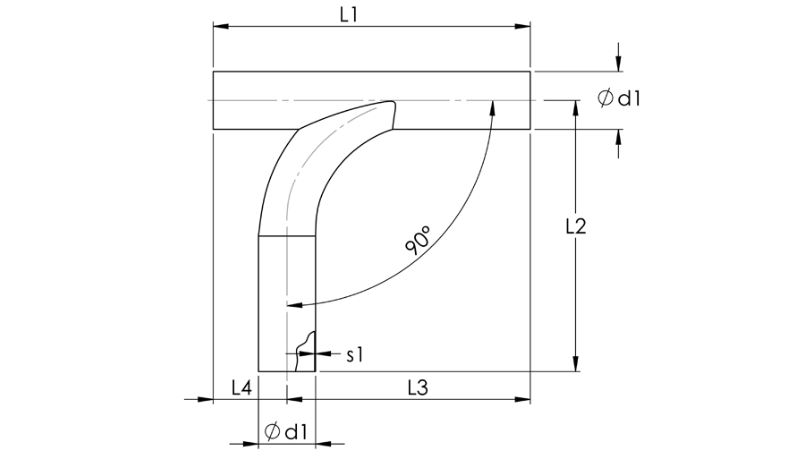 Abzweigrohr gebogen 90° mm - Zeichnung
